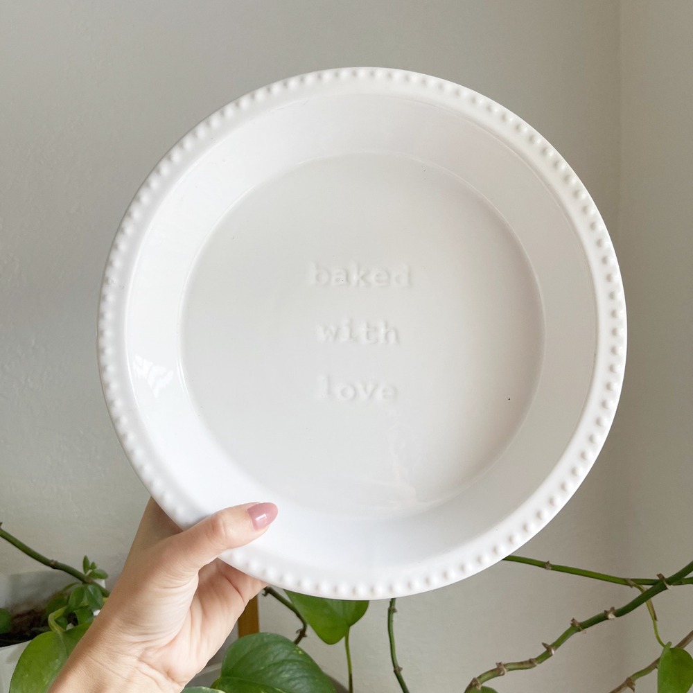 Williams Sonoma Open Kitchen White Ceramic Pie Dish Baked With Love Beaded Rim